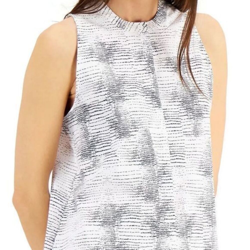 Alfani Women's Blouse White Size Small Button-Up Printed Pleat-Back $69